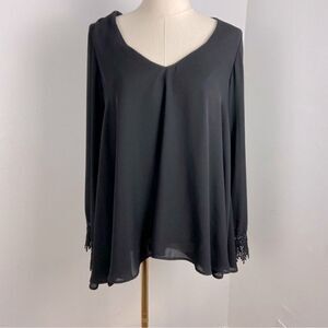 Show Me Your Mumu Black Dressy Top Sheer Overlay Lace Trim Grunge Feminine Small